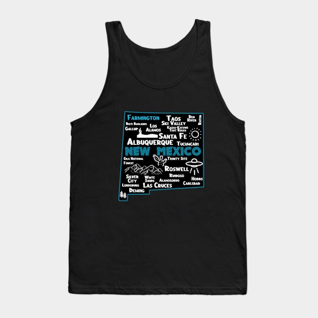 Cute map of Farmington New Mexico Albuquerque Map Santa Fe Los Alamos, Taos,Roswell Las Cruces Deming Carlsbad Silver City Tank Top by BoogieCreates